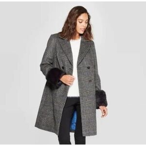 A New Day Blue Black Plaid Double Breasted Coat Size M